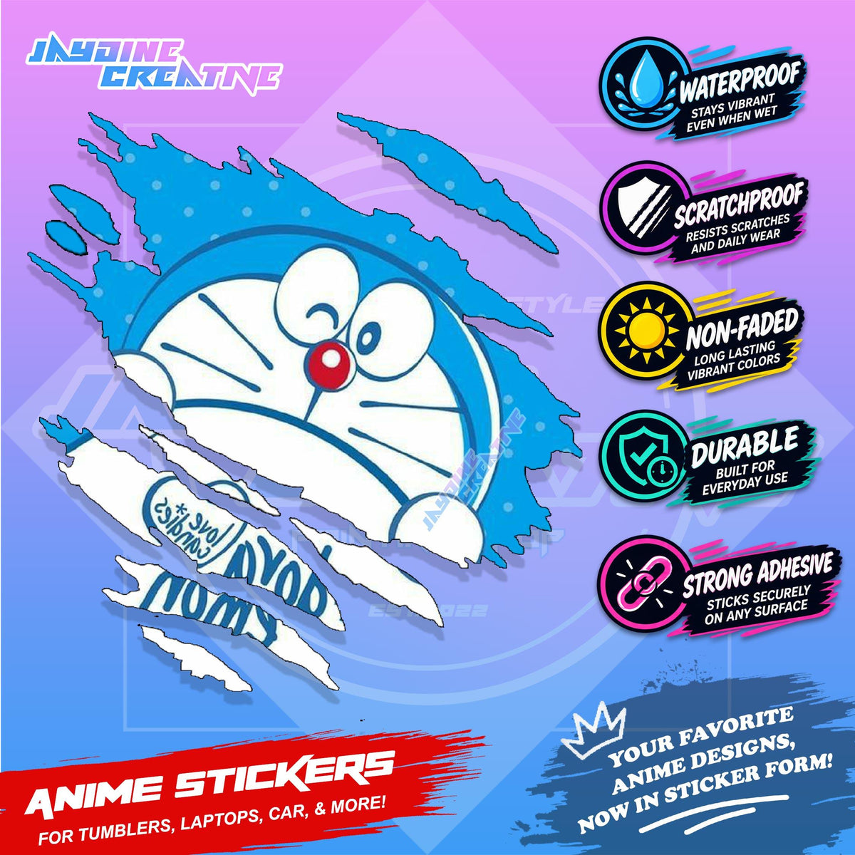 Kids Edition Cartoon Inspired Scratch Sticker Waterproof Vinyl for Helmet, Motorcycle, Car & Tumbler