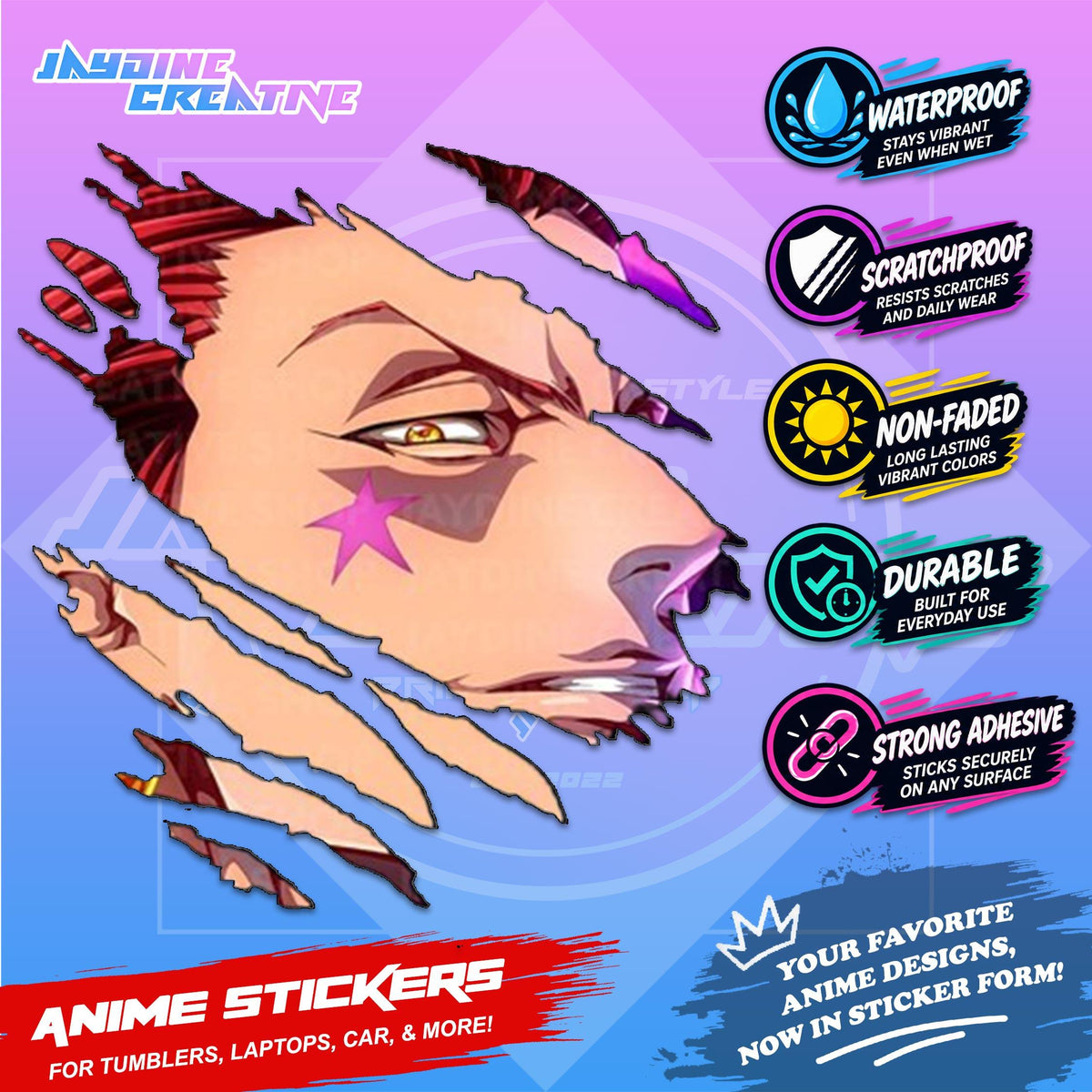 Hunter x Hunter Inspired Scratch Sticker | Waterproof Vinyl for Helmet, Motorcycle, Car & Tumbler