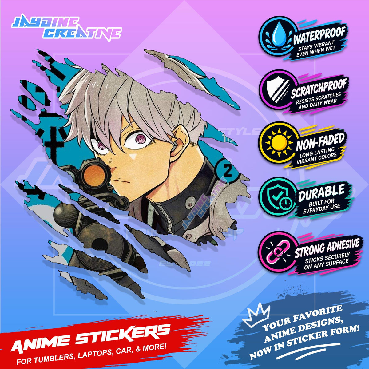 Kaiju no. 8 Anime Inspired Scratch Sticker Waterproof Vinyl for Helmet, Motorcycle, Laptop & Tumbler
