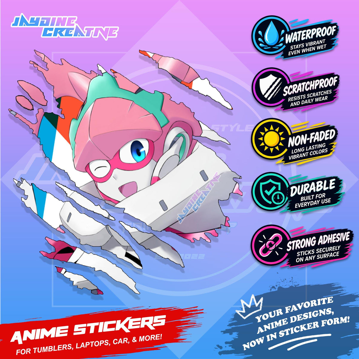 Darling in the Franxx Scratch Sticker Waterproof Vinyl for Helmet, Motorcycle, Car, Laptop & Tumbler