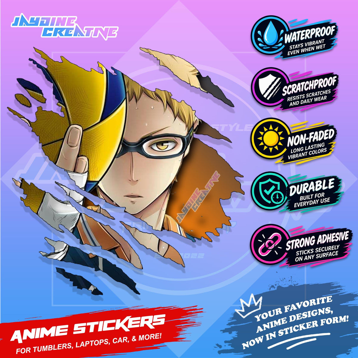 Haikyu Anime Inspired Scratch Sticker Waterproof Vinyl for Helmet, Motorcycle, Car, Laptop & Tumbler