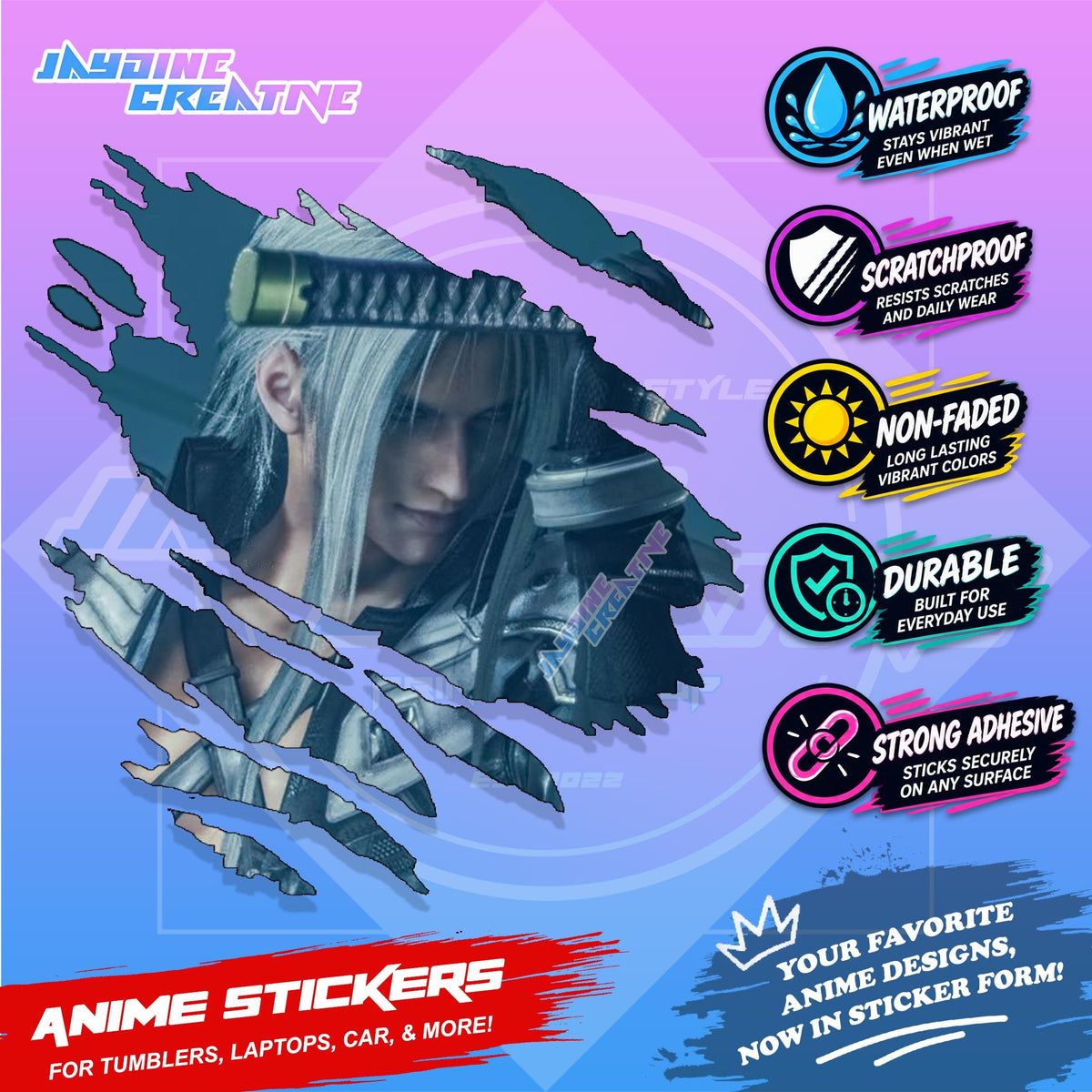 Final Fantasy Inspired Scratch Sticker | Waterproof Vinyl for Helmet, Motorcycle, Laptop & Tumbler