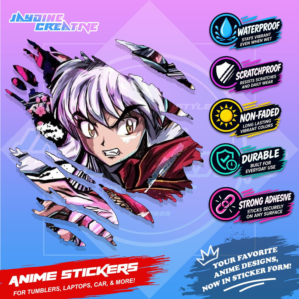 Inuyasha Anime Inspired Scratch Sticker Waterproof Vinyl for Helmet Motorcycle Car, Laptop & Tumbler