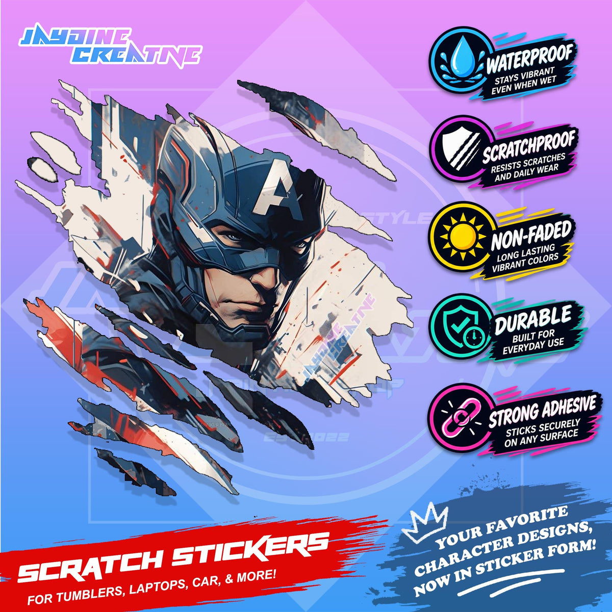 Avengers Marvel Inspired Scratch Sticker Waterproof Vinyl for Helmet, Motorcycle, Car & Tumbler