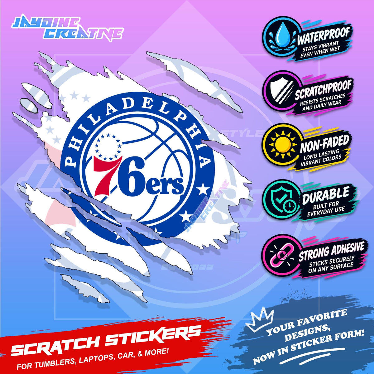 Basketball Team Inspired Scratch Sticker Waterproof Vinyl for Helmet, Motorcycle, Car, Laptop & Tumbler