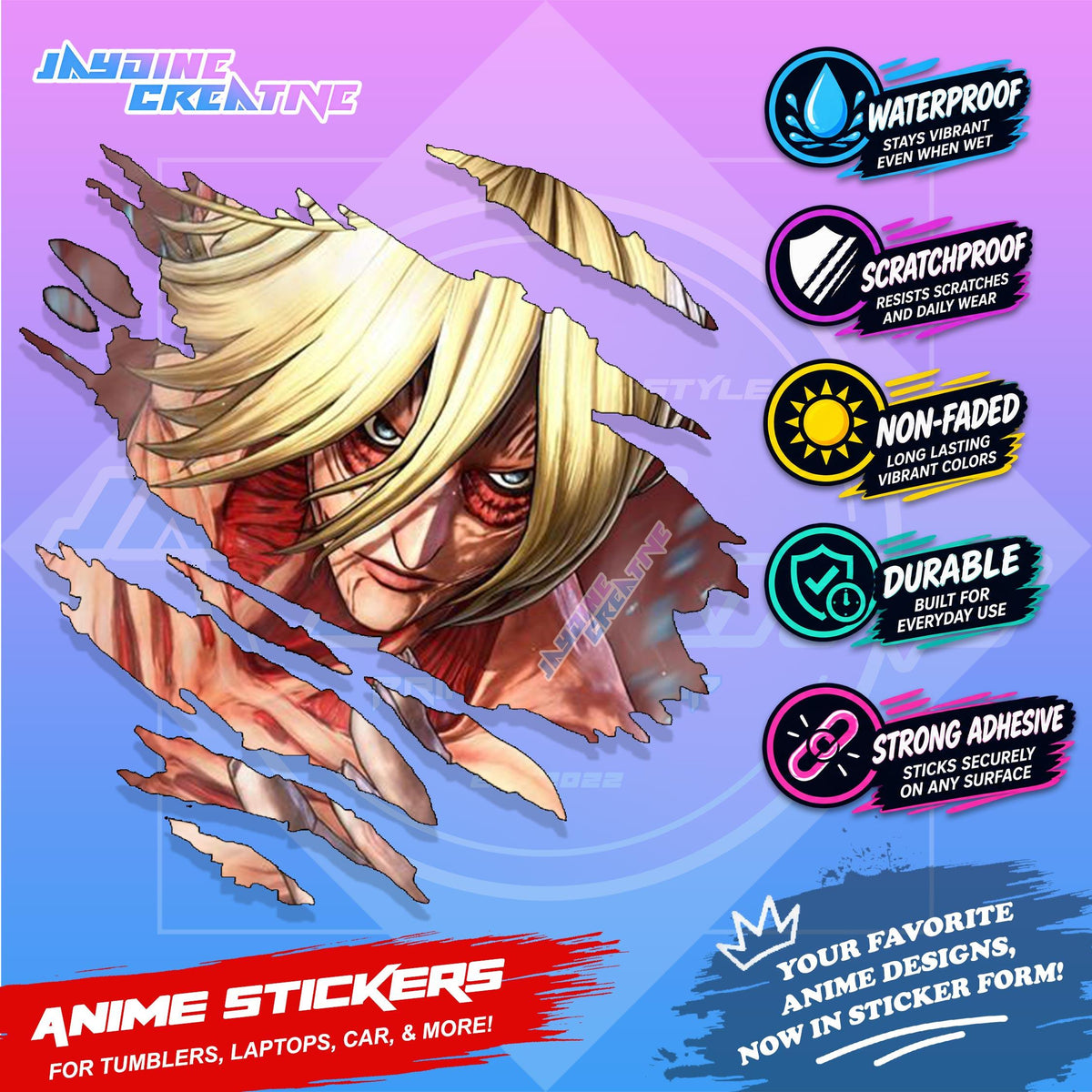 Attack on Titan Anime Inspired Scratch Sticker Waterproof Vinyl for Helmet Motorcycle, Car & Tumbler