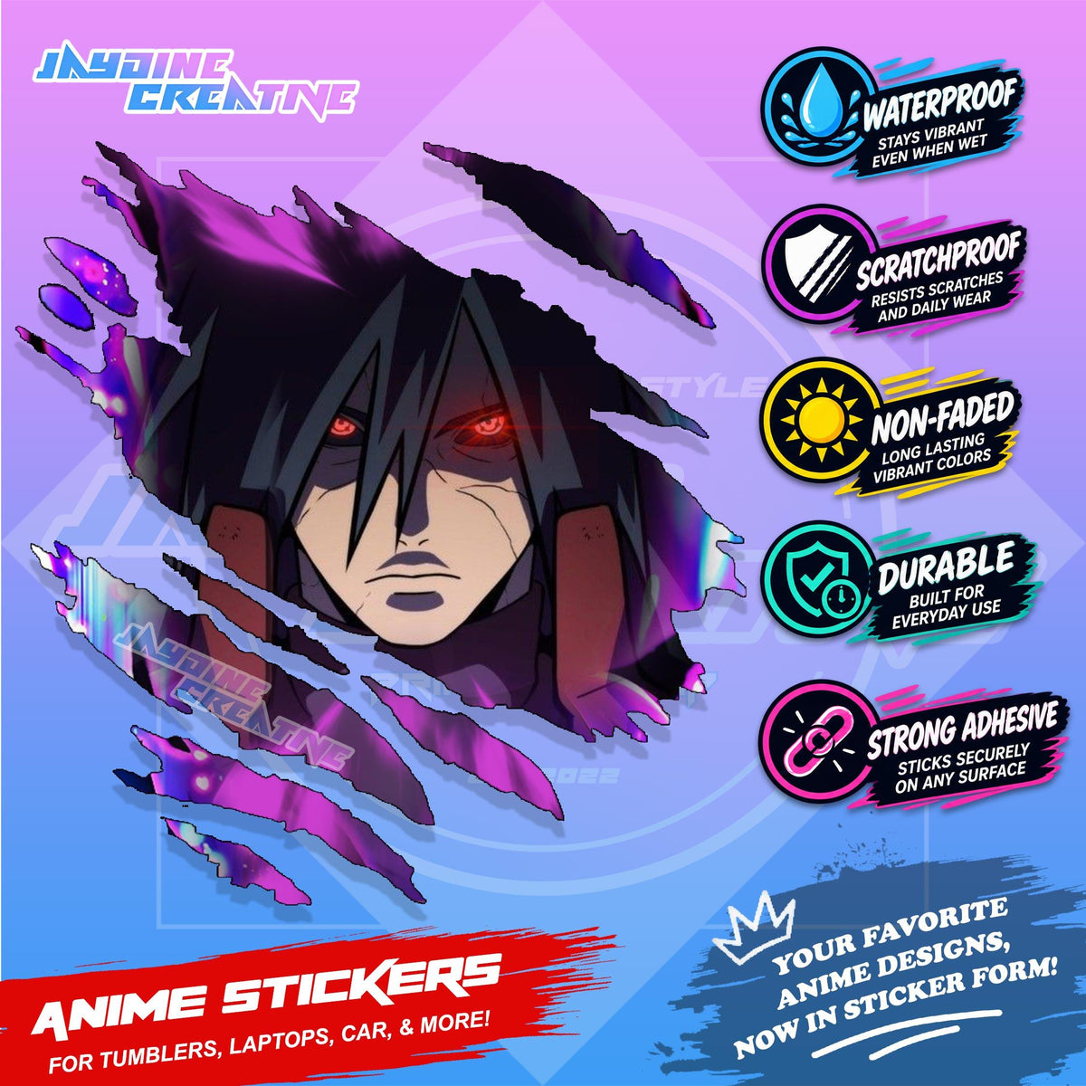 Naruto Inspired Scratch Sticker | Waterproof Vinyl for Helmet, Motorcycle, Car & Tumbler