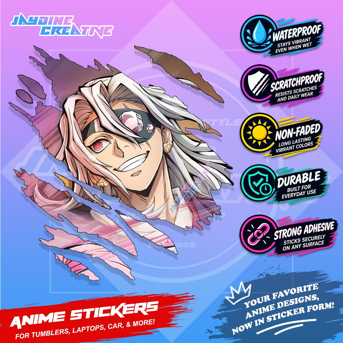Demon Slayer Anime Inspired Scratch Sticker | Waterproof Vinyl for Helmet, Motorcycle & Tumbler