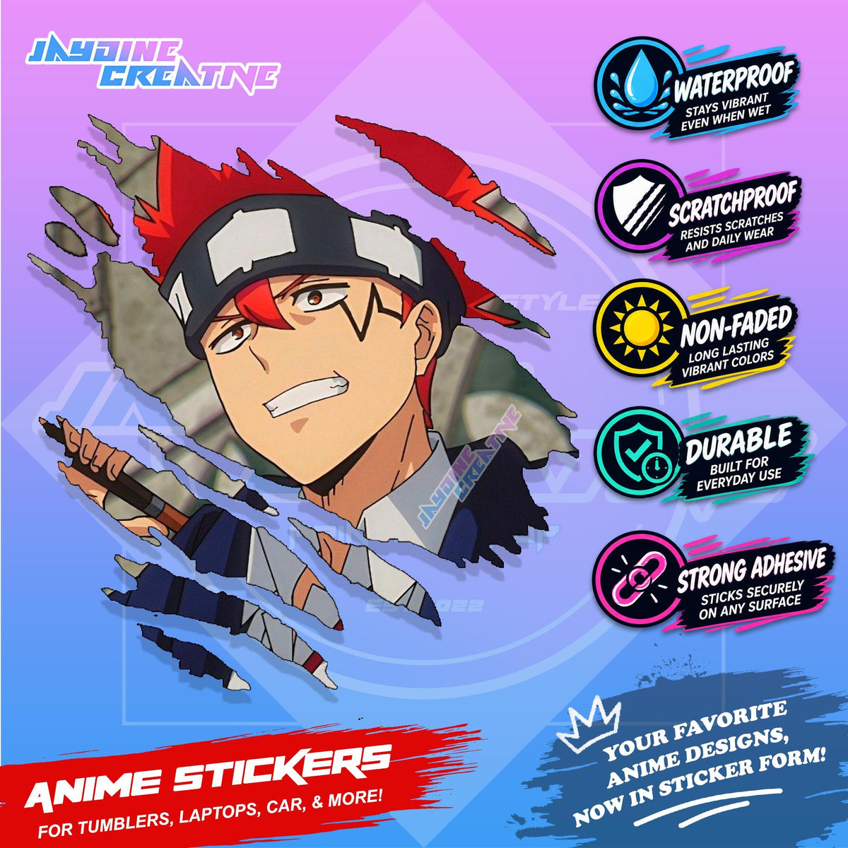 Mashle Magic and Muscle Inspired Scratch Sticker Waterproof Vinyl for Helmet, Car, Laptop & Tumbler