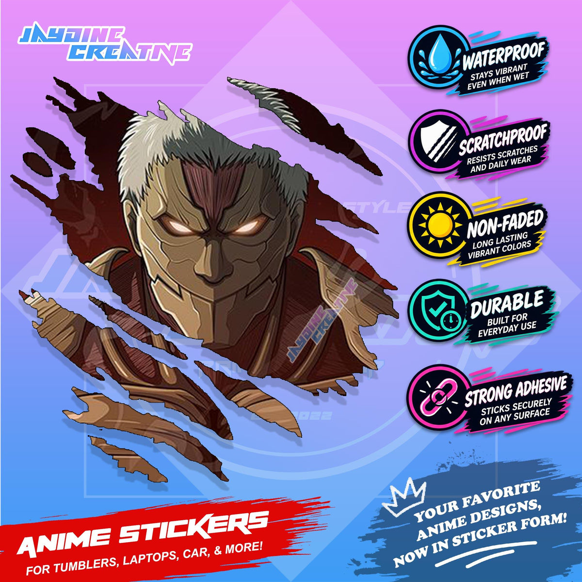 Attack on Titan Anime Inspired Scratch Sticker Waterproof Vinyl for Helmet Motorcycle, Car & Tumbler