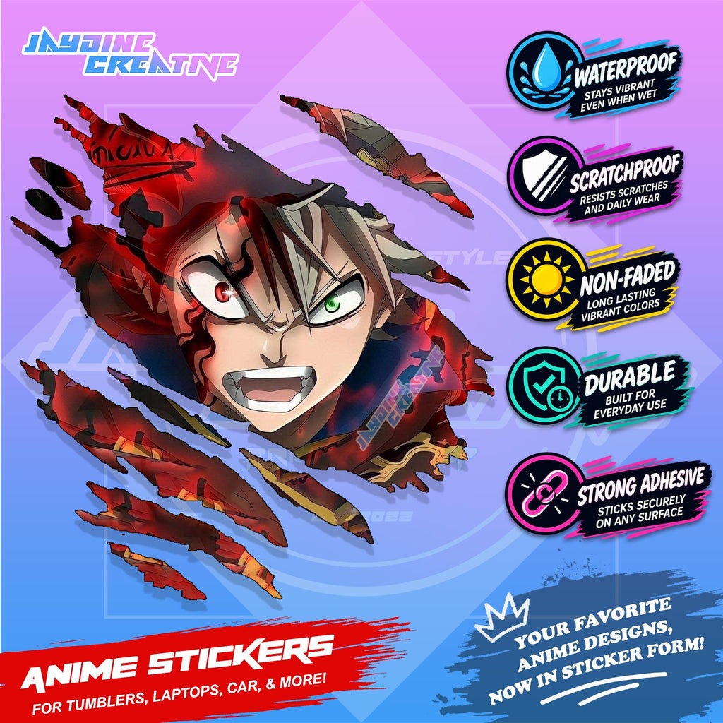 Black Clover Inspired Scratch Sticker Waterproof Vinyl for Helmet, Motorcycle, Car, Laptop & Tumbler
