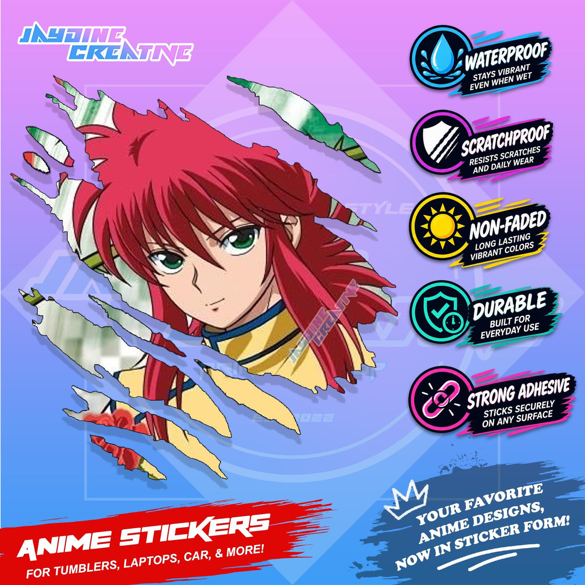 Yu yu Hakusho Ghost Fighter Scratch Sticker Waterproof Vinyl for Helmet Motorcycle, Laptop & Tumbler