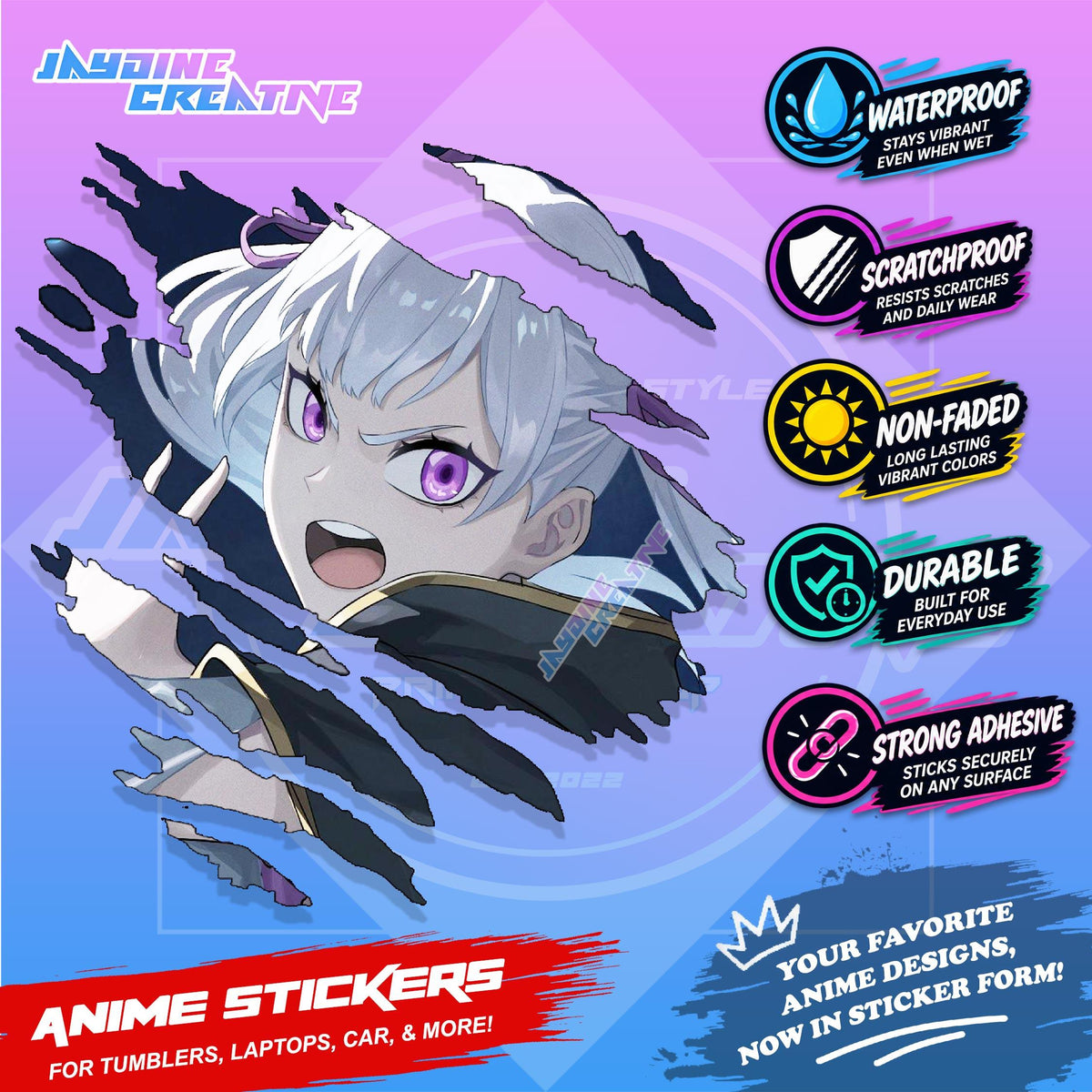 Black Clover Inspired Scratch Sticker Waterproof Vinyl for Helmet, Motorcycle, Car, Laptop & Tumbler