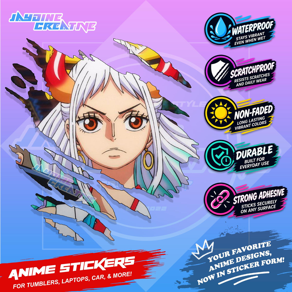 One Piece Anime Inspired Scratch Sticker Waterproof Vinyl for Helmet, Motorcycle, Car, Laptop, Phone & Tumbler