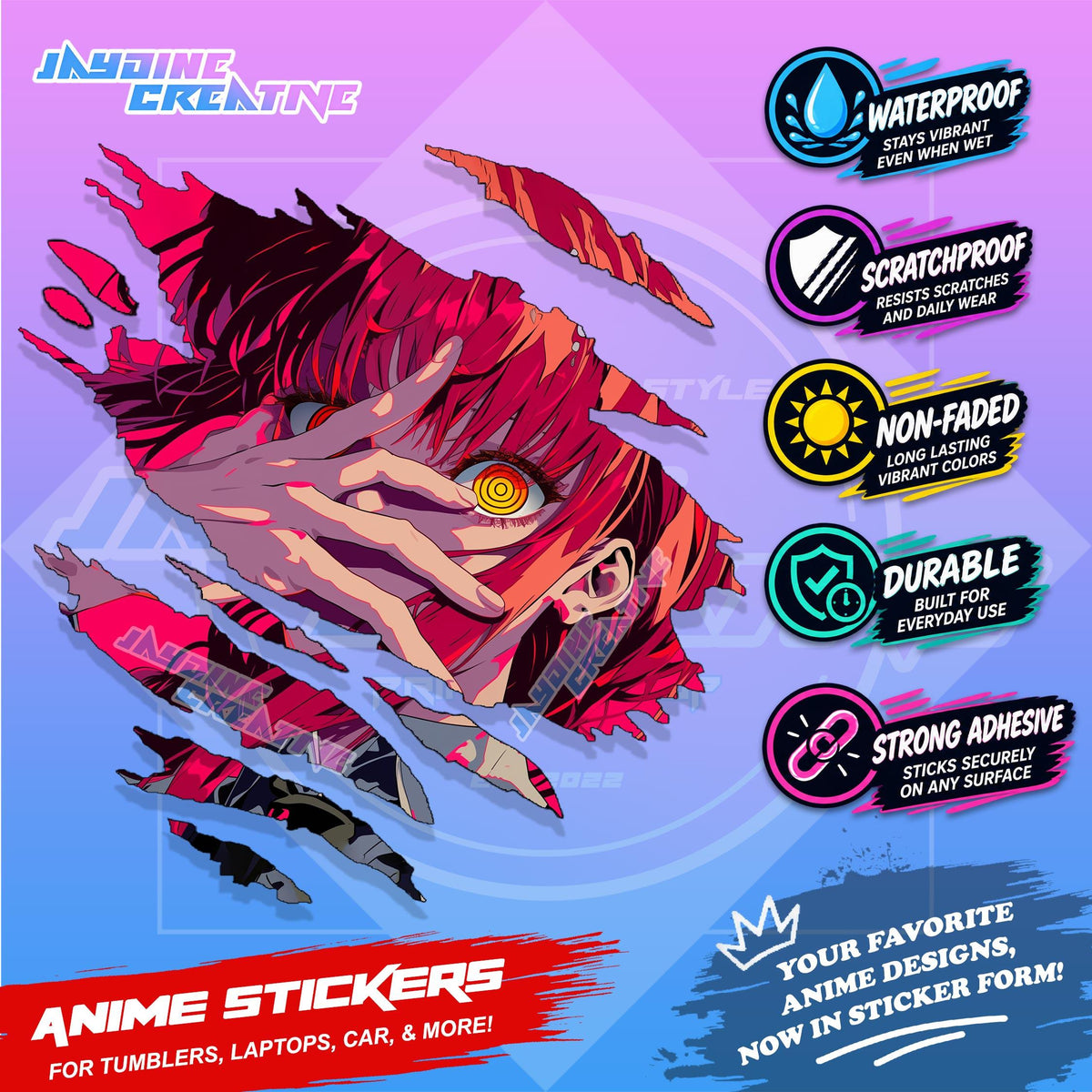 All Anime Anime Inspired Set 2  Anime Inspired Scratch Sticker Waterproof Vinyl for Helmet, Motorcycle, Car, Laptop & Tumbler