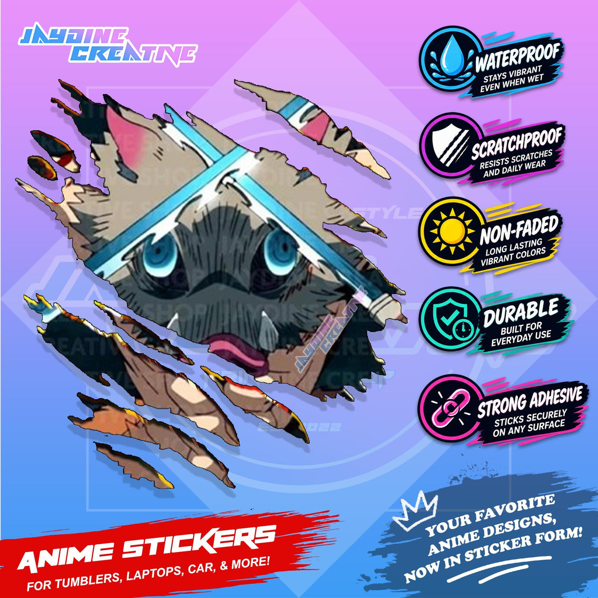 Demon Slayer Anime Inspired Scratch Sticker | Waterproof Vinyl for Helmet, Motorcycle & Tumbler