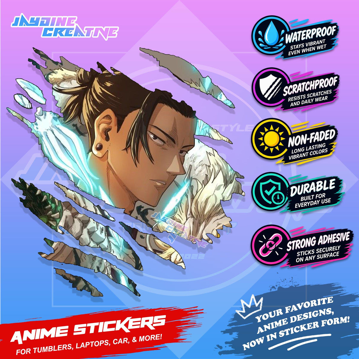 Jujutsu Kaisen Inspired Scratch Sticker | Waterproof Vinyl for Helmet, Motorcycle, Car & Tumbler