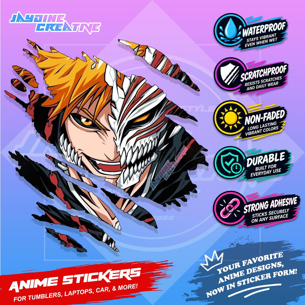 Bleach Anime Inspired Scratch Sticker Waterproof Vinyl for Helmet, Motorcycle, Car, Laptop & Tumbler