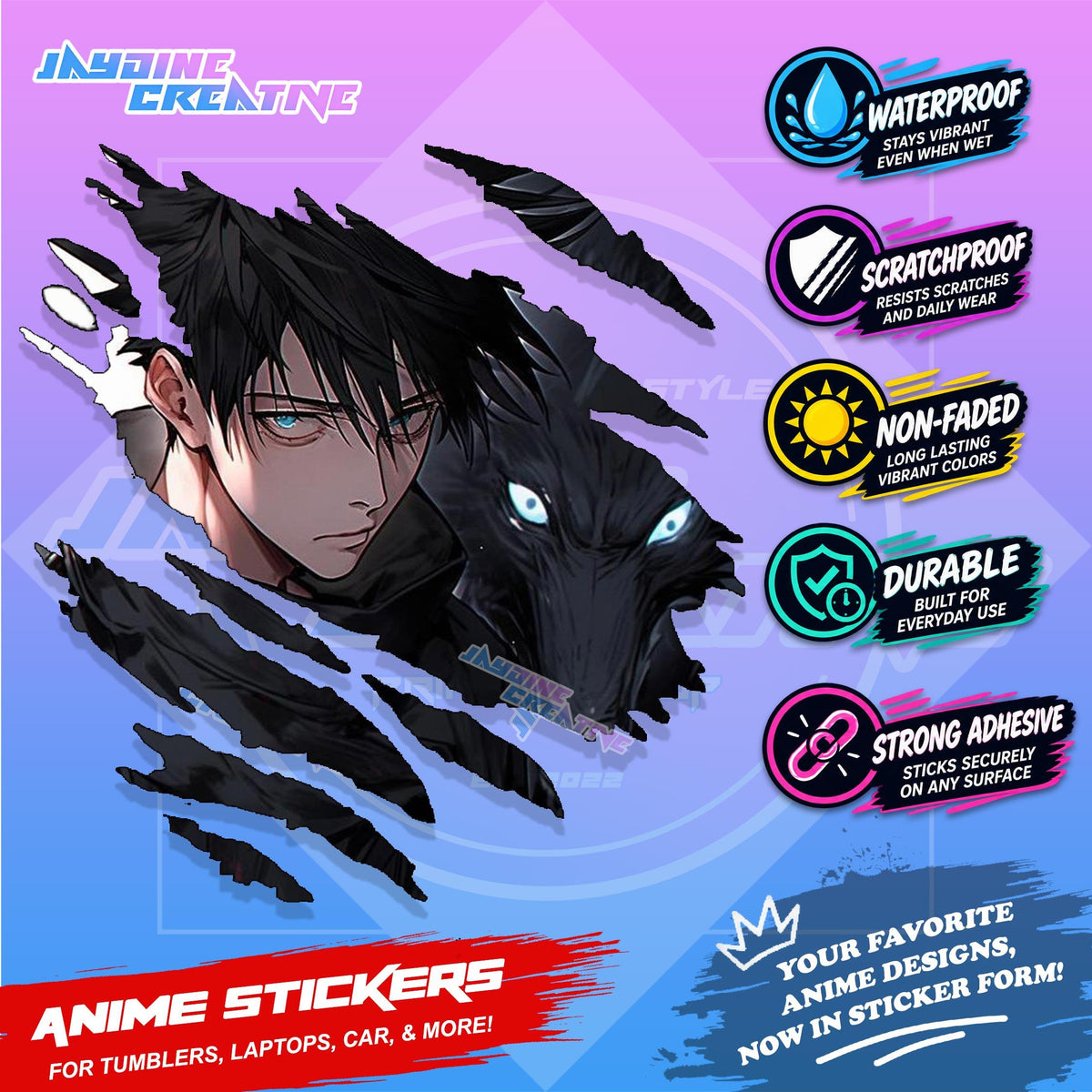 Jujutsu Kaisen Inspired Scratch Sticker | Waterproof Vinyl for Helmet, Motorcycle, Car & Tumbler