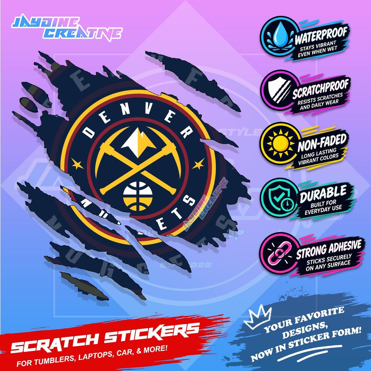 Basketball Team Inspired Scratch Sticker Waterproof Vinyl for Helmet, Motorcycle, Car, Laptop & Tumbler