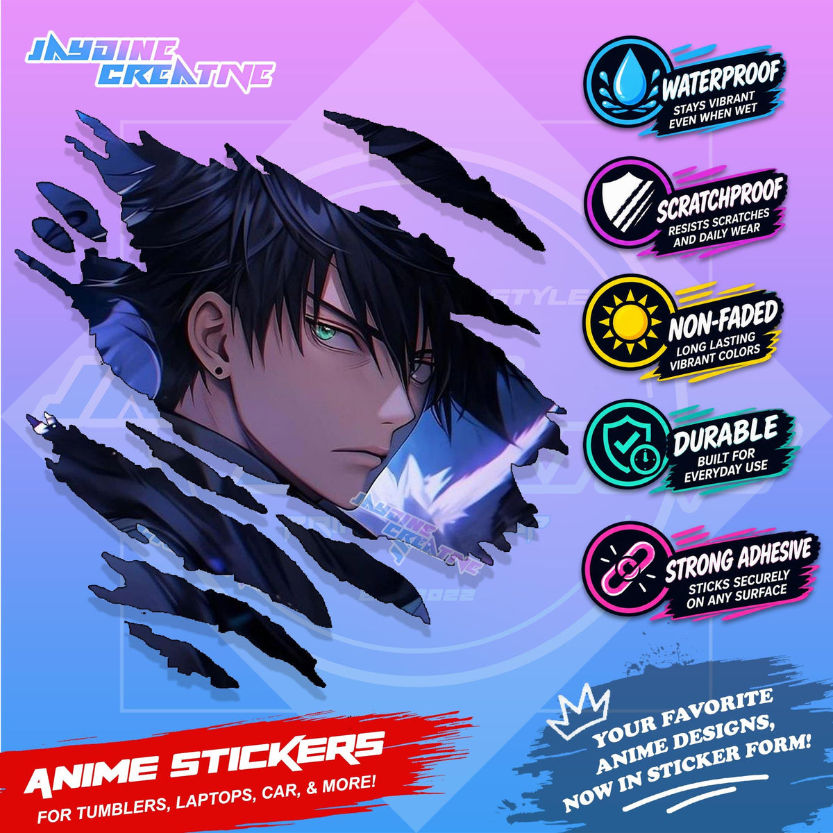 Jujutsu Kaisen Inspired Scratch Sticker | Waterproof Vinyl for Helmet, Motorcycle, Car & Tumbler