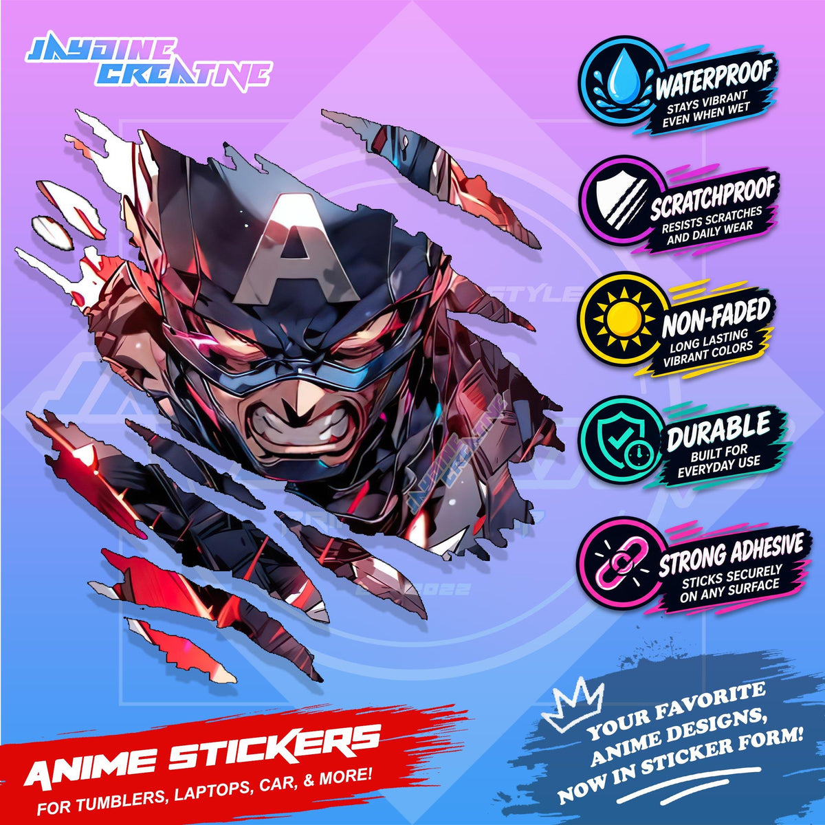Captain America Inspired Scratch Sticker | Waterproof Vinyl for Helmet, Motorcycle, Laptop & Tumbler