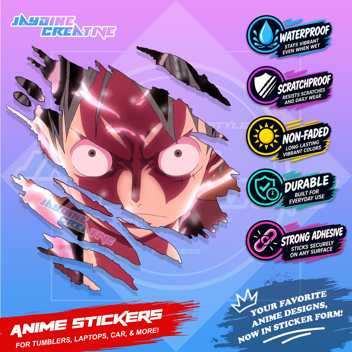 One Piece Anime Inspired Scratch Sticker Waterproof Vinyl for Helmet, Motorcycle, Car, Laptop, Phone & Tumbler
