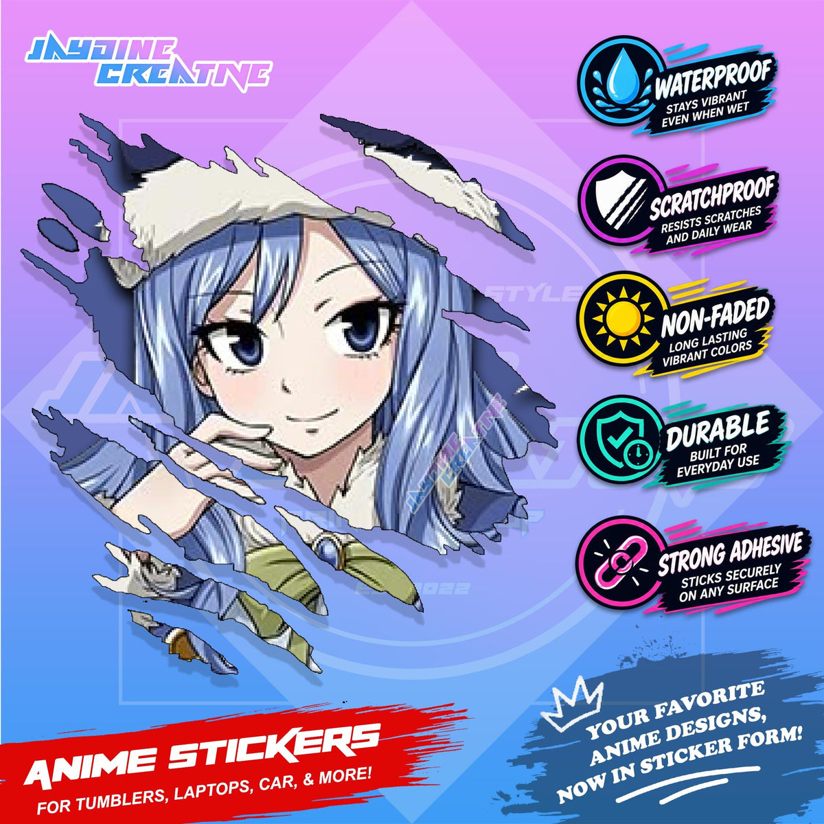 Fairy Tail Anime Inspired Scratch Sticker | Waterproof Vinyl for Helmet, Motorcycle Laptop & Tumbler