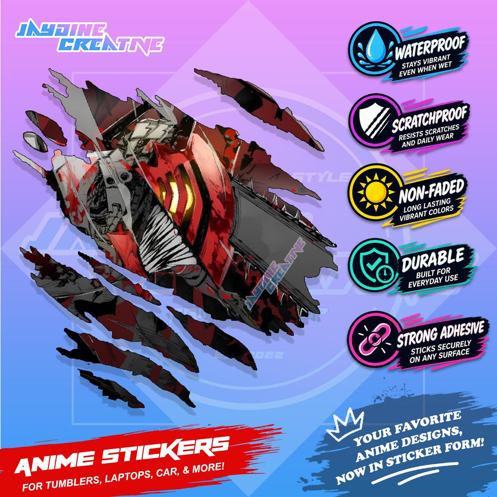 Chainsawman Anime Inspired Scratch Sticker Waterproof Vinyl for Helmet, Motorcycle, Laptop & Tumbler