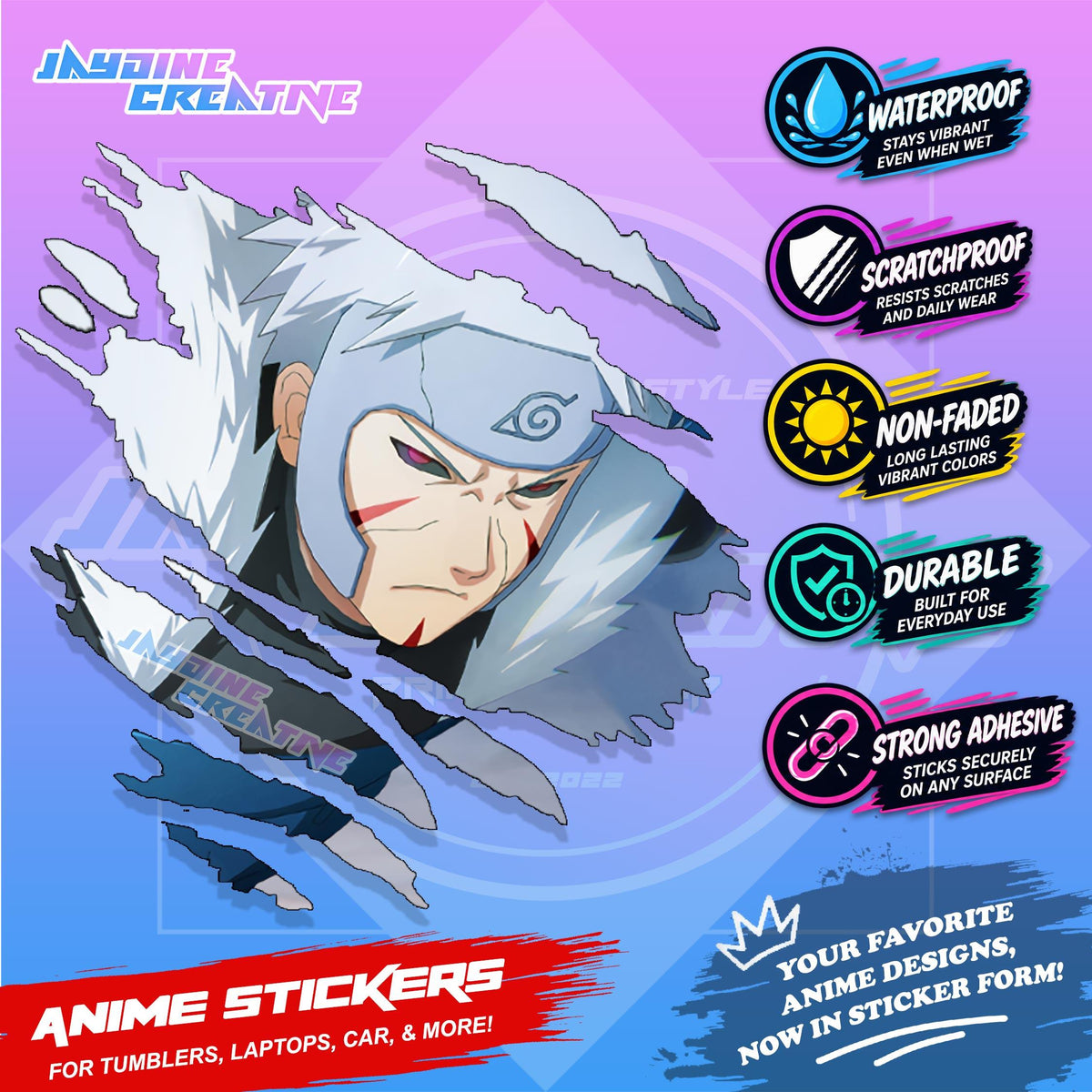 Naruto Inspired Scratch Sticker | Waterproof Vinyl for Helmet, Motorcycle, Car & Tumbler