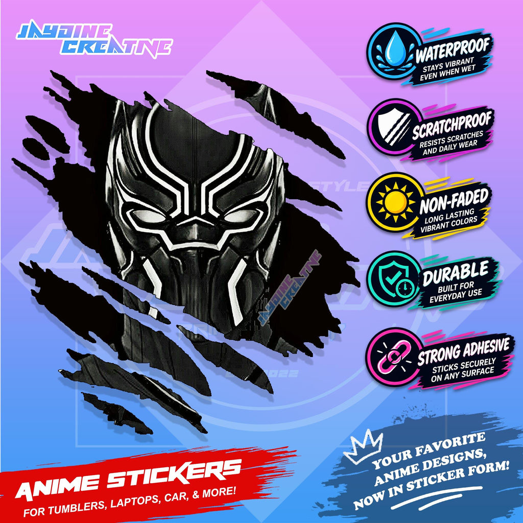 Black Panther Inspired Scratch Sticker | Waterproof Vinyl for Helmet, Motorcycle, Car & Tumbler