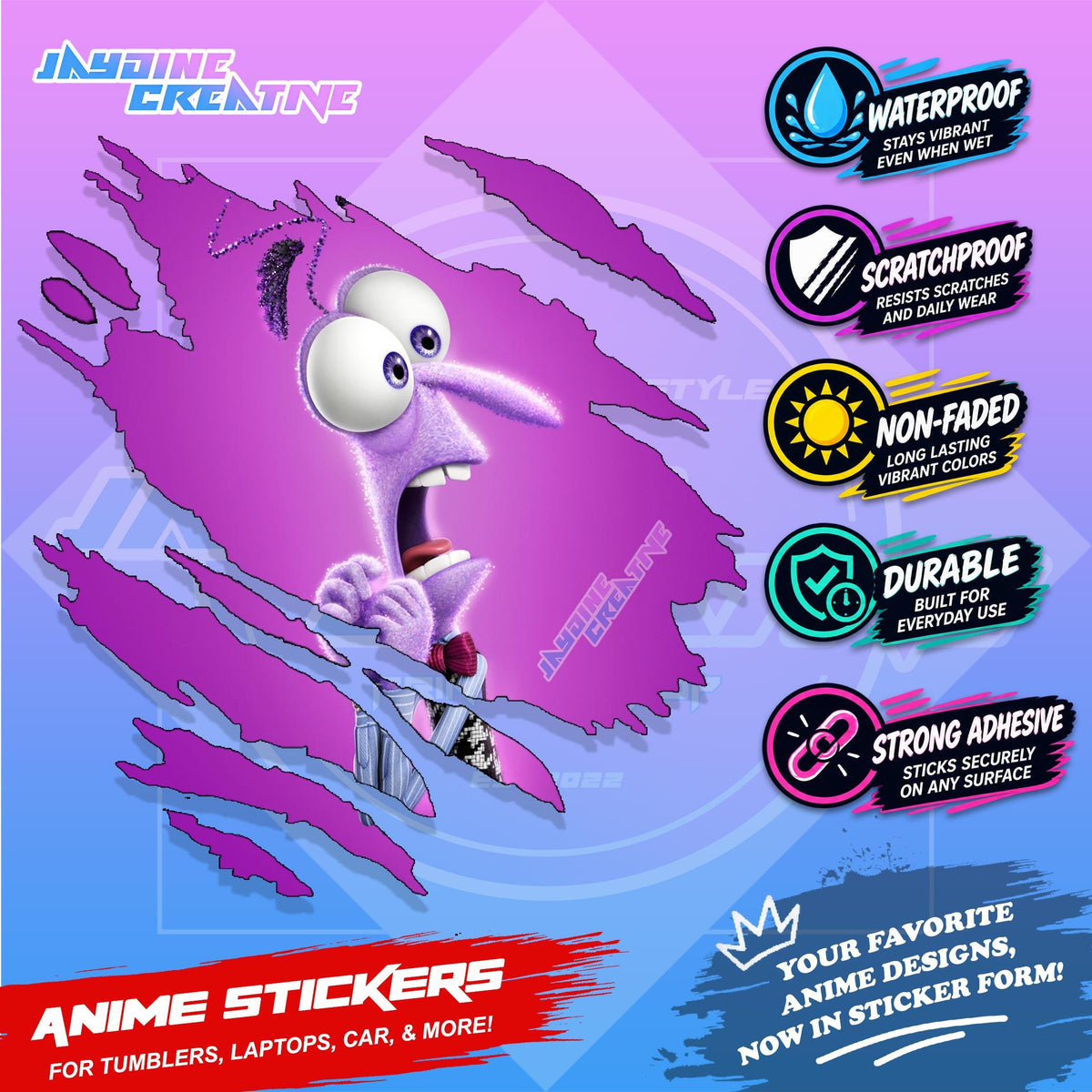Inside Out Inspired Scratch Sticker Waterproof Vinyl for Helmet, Motorcycle, Laptop & Tumbler