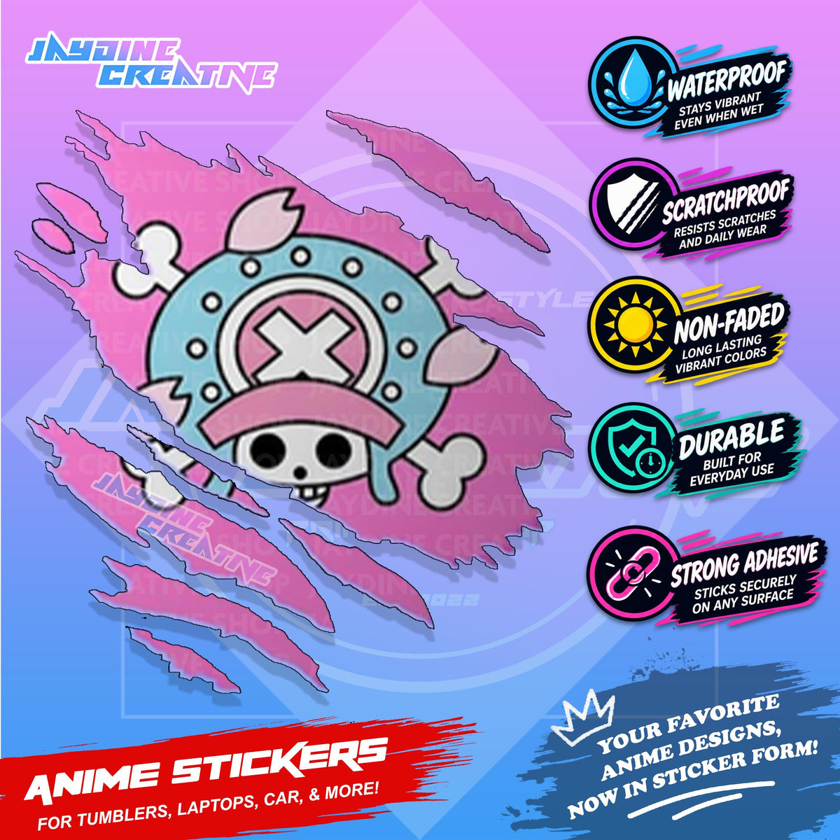 One Piece Flag Anime Inspired Scratch Sticker Waterproof Vinyl for Helmet, Motorcycle, Car, Laptop, Phone & Tumbler
