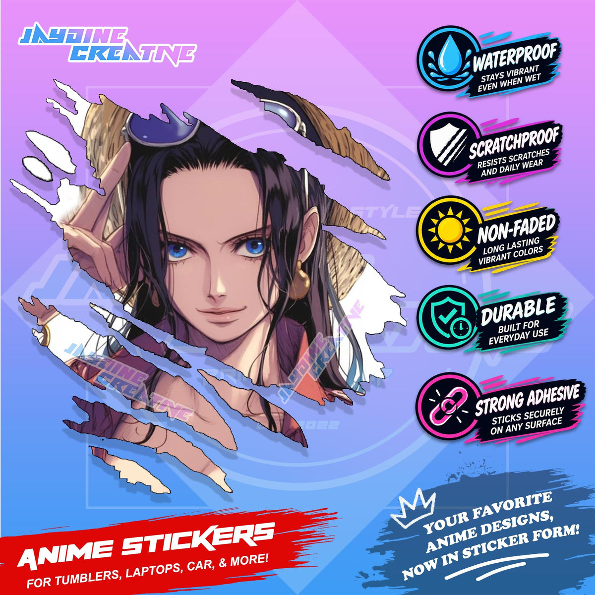 New One Piece Anime Inspired Scratch Sticker Waterproof Vinyl for Helmet, Motorcycle, Car & Tumbler