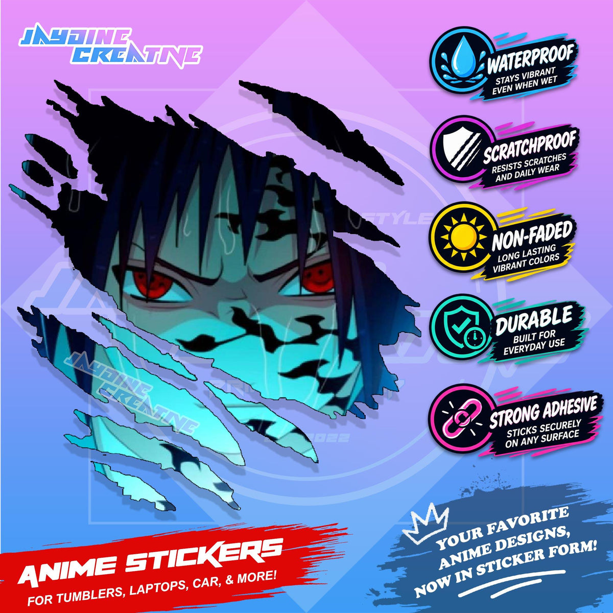 Naruto Inspired Scratch Sticker | Waterproof Vinyl for Helmet, Motorcycle, Car & Tumbler