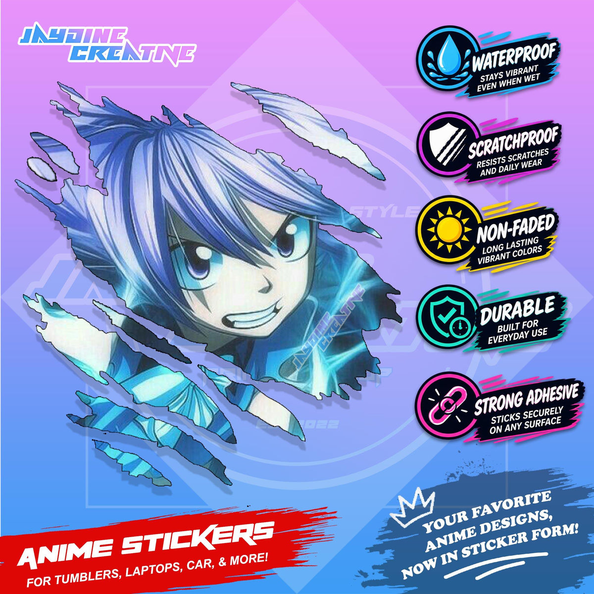 Fairy Tail Anime Inspired Scratch Sticker | Waterproof Vinyl for Helmet, Motorcycle Laptop & Tumbler