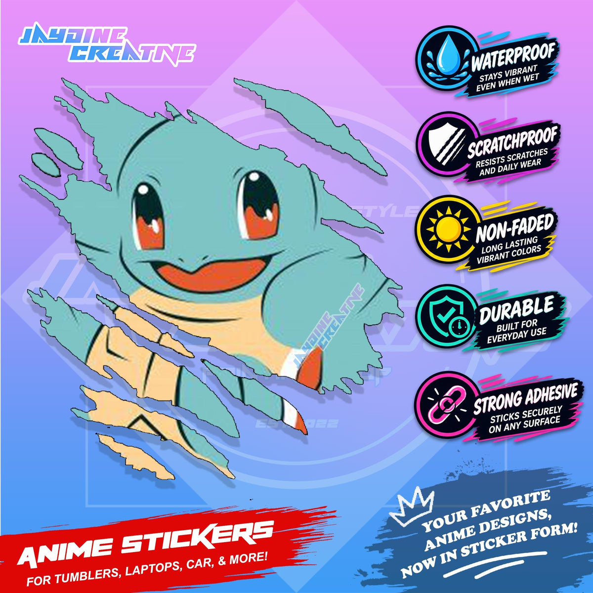 Kids Edition Cartoon Inspired Scratch Sticker Waterproof Vinyl for Helmet, Motorcycle, Car & Tumbler