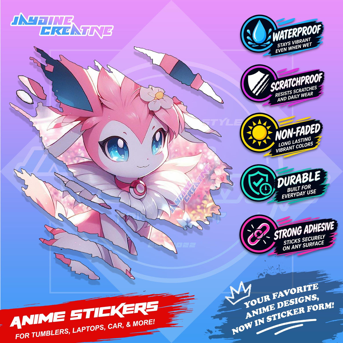Pokemon Inspired Scratch Sticker | Waterproof Vinyl for Helmet, Motorcycle, Car & Tumbler