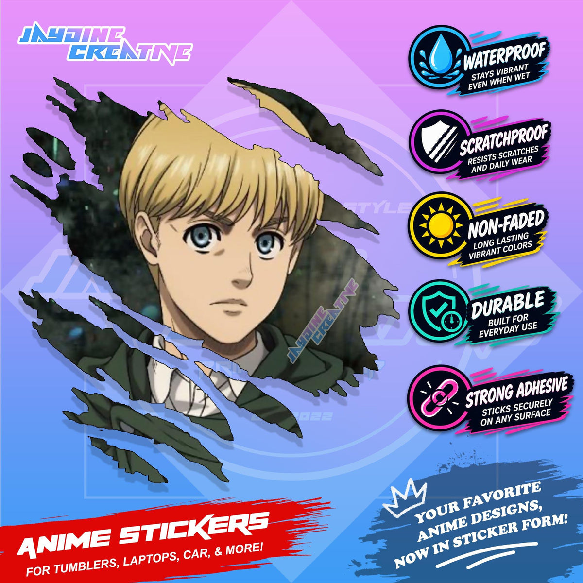 Attack on Titan Anime Inspired Scratch Sticker Waterproof Vinyl for Helmet Motorcycle, Car & Tumbler