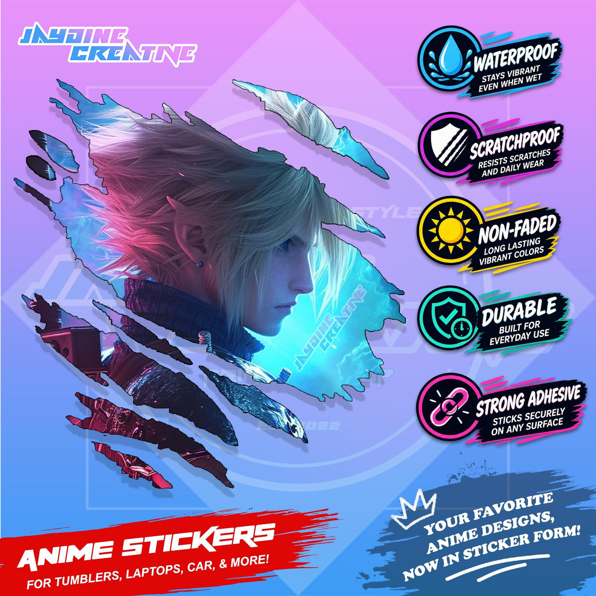 Final Fantasy Inspired Scratch Sticker | Waterproof Vinyl for Helmet, Motorcycle, Laptop & Tumbler