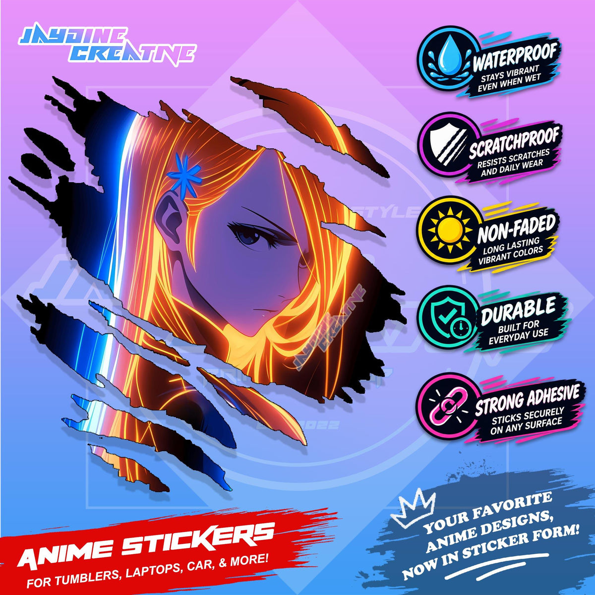 Bleach Anime Inspired Scratch Sticker Waterproof Vinyl for Helmet, Motorcycle, Car, Laptop & Tumbler