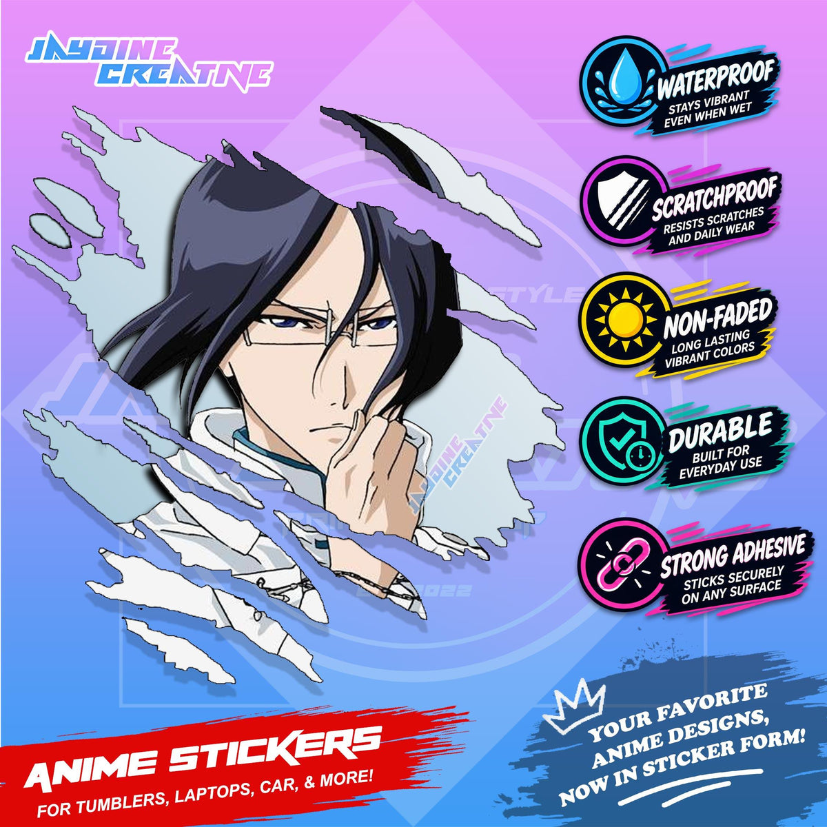 Bleach Anime Inspired Scratch Sticker Waterproof Vinyl for Helmet, Motorcycle, Car, Laptop & Tumbler