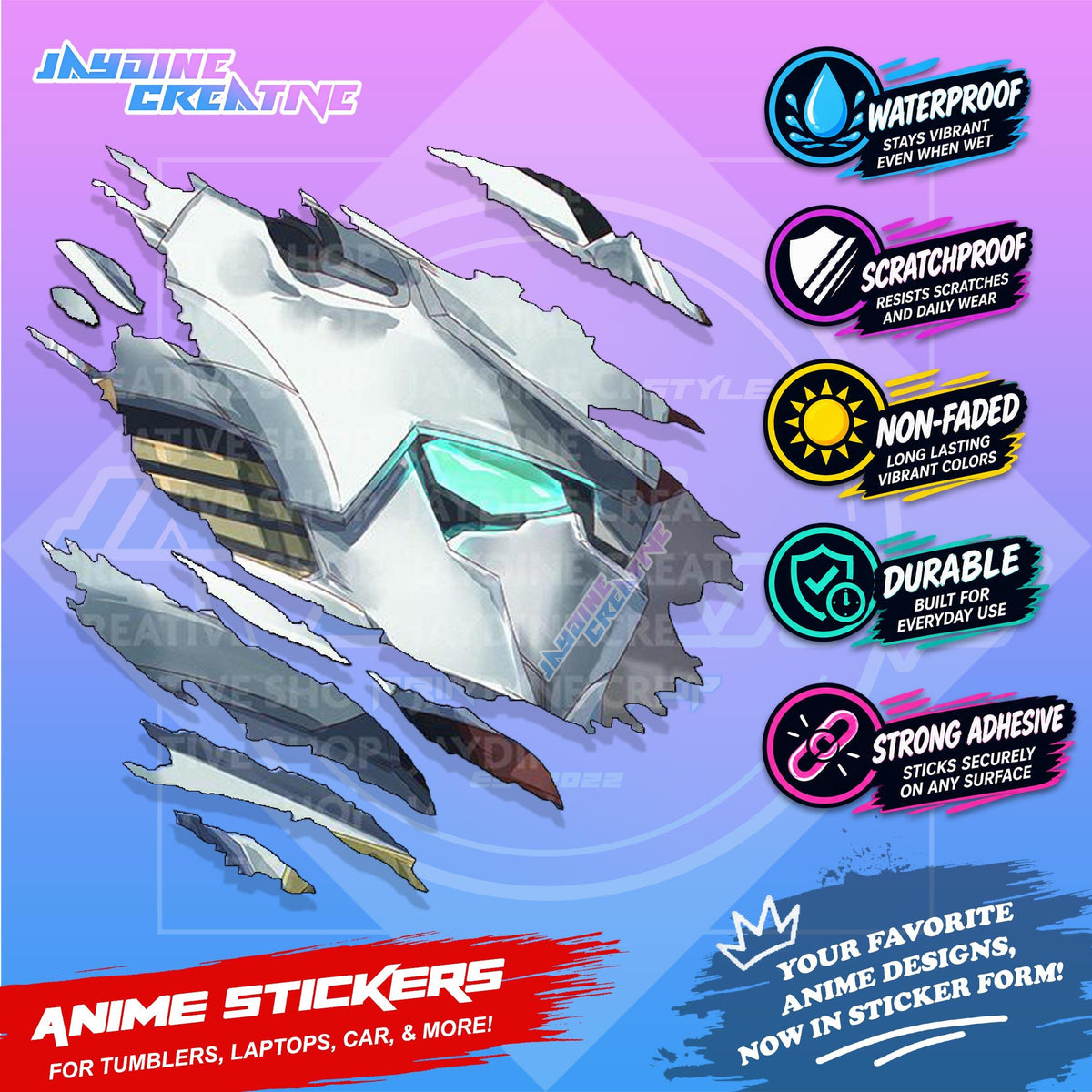 Gundam Inspired Scratch Sticker | Waterproof Vinyl for Helmet, Motorcycle, Car, Laptop & Tumbler