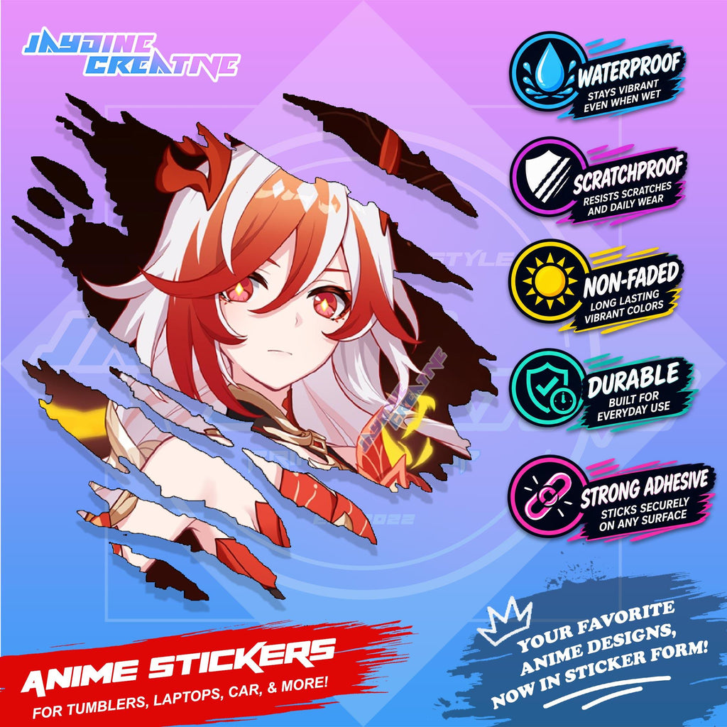 Honkai Impact 3rd Inspired Scratch Sticker Waterproof Vinyl for Helmet, Motorcycle, Car & Tumbler
