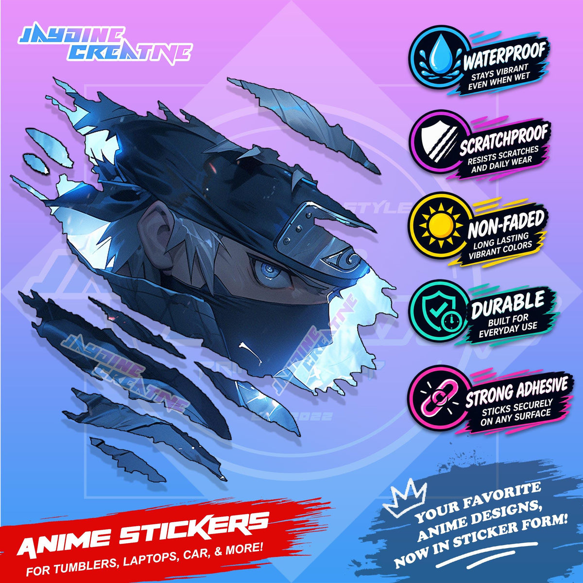All  Anime Inspired Scratch Sticker Waterproof Vinyl for Helmet, Motorcycle, Car, Laptop, Phone & Tumbler