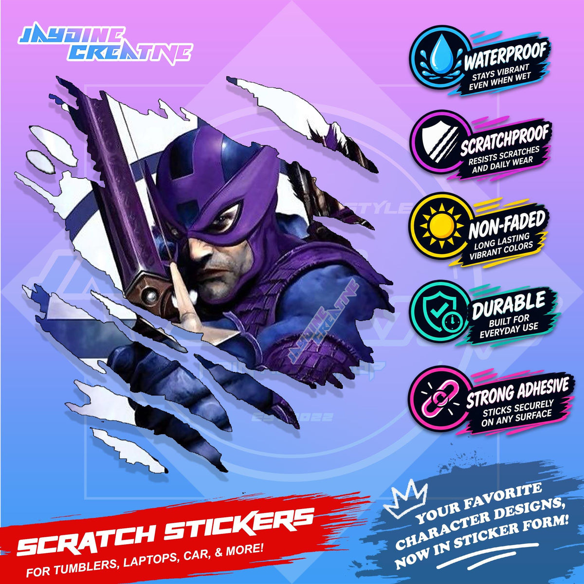 Avengers Marvel Inspired Scratch Sticker Waterproof Vinyl for Helmet, Motorcycle, Car & Tumbler