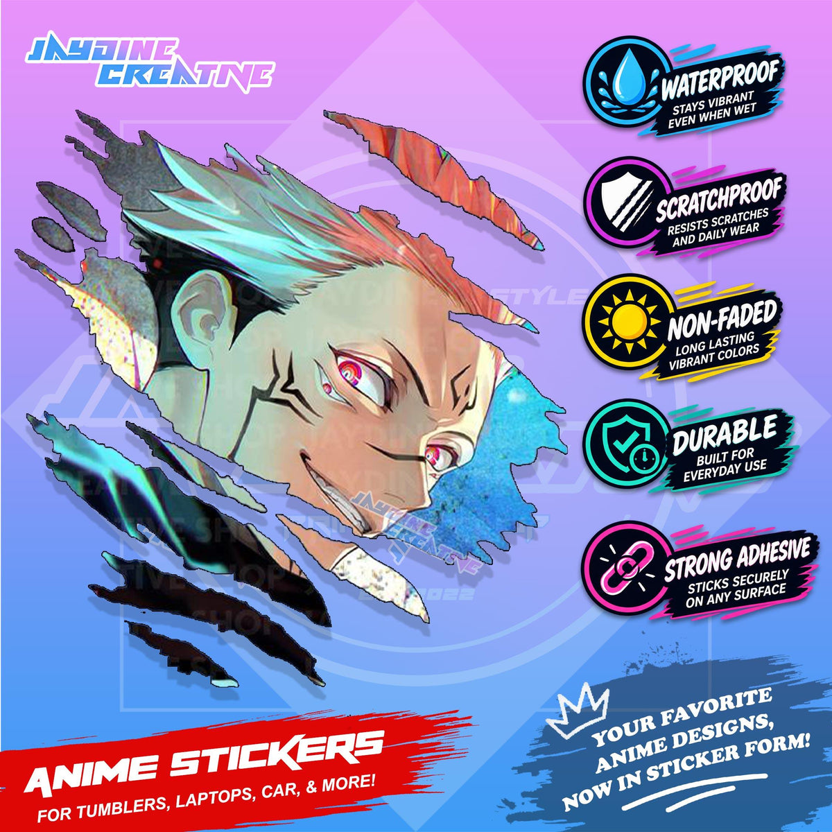 Jujutsu Kaisen Inspired Scratch Sticker | Waterproof Vinyl for Helmet, Motorcycle, Car & Tumbler