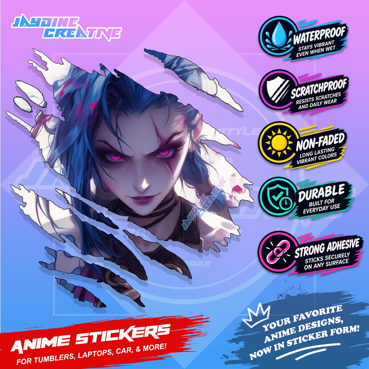 Arcane League of Legends Scratch Design Sticker | Waterproof Vinyl for Helmet, Motorcycle & Tumbler