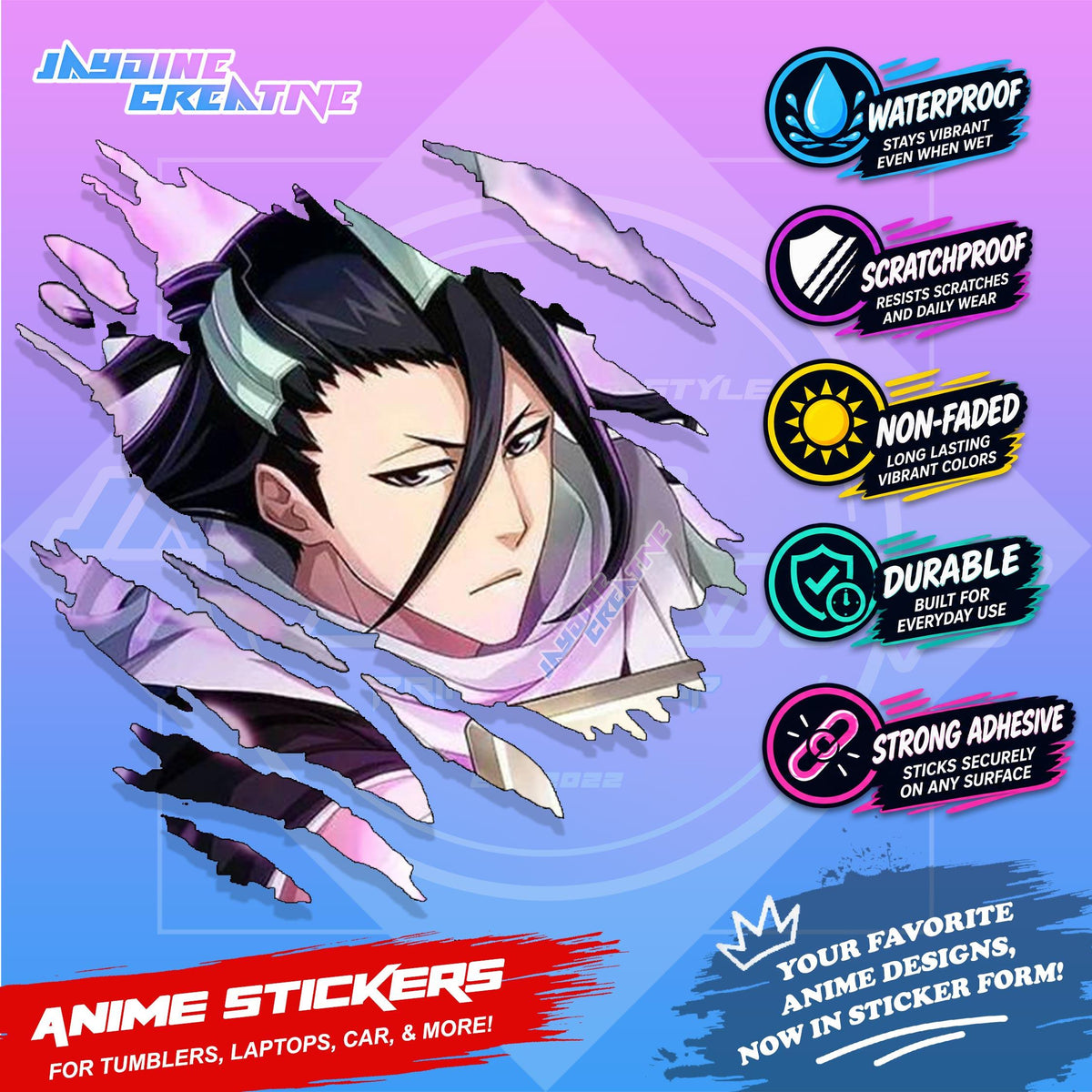 Bleach Anime Inspired Scratch Sticker Waterproof Vinyl for Helmet, Motorcycle, Car, Laptop & Tumbler