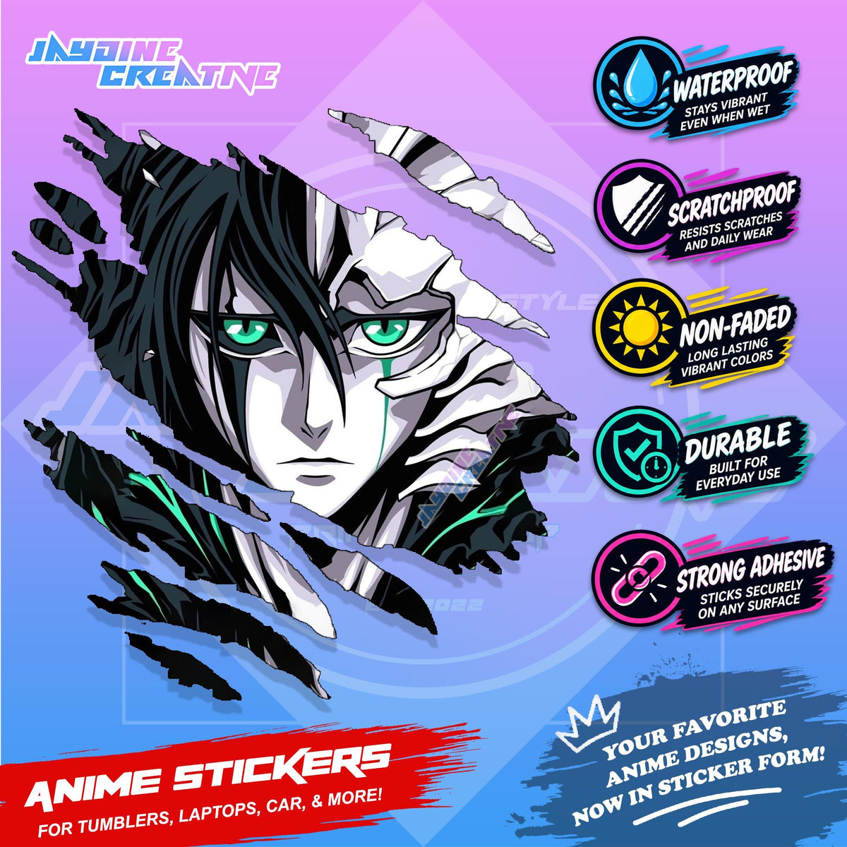 Bleach Anime Inspired Scratch Sticker Waterproof Vinyl for Helmet, Motorcycle, Car, Laptop & Tumbler